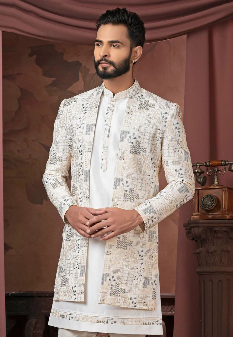 White Silk Indo Western Suit