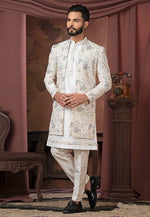 Load image into Gallery viewer, White Silk Indo Western Suit
