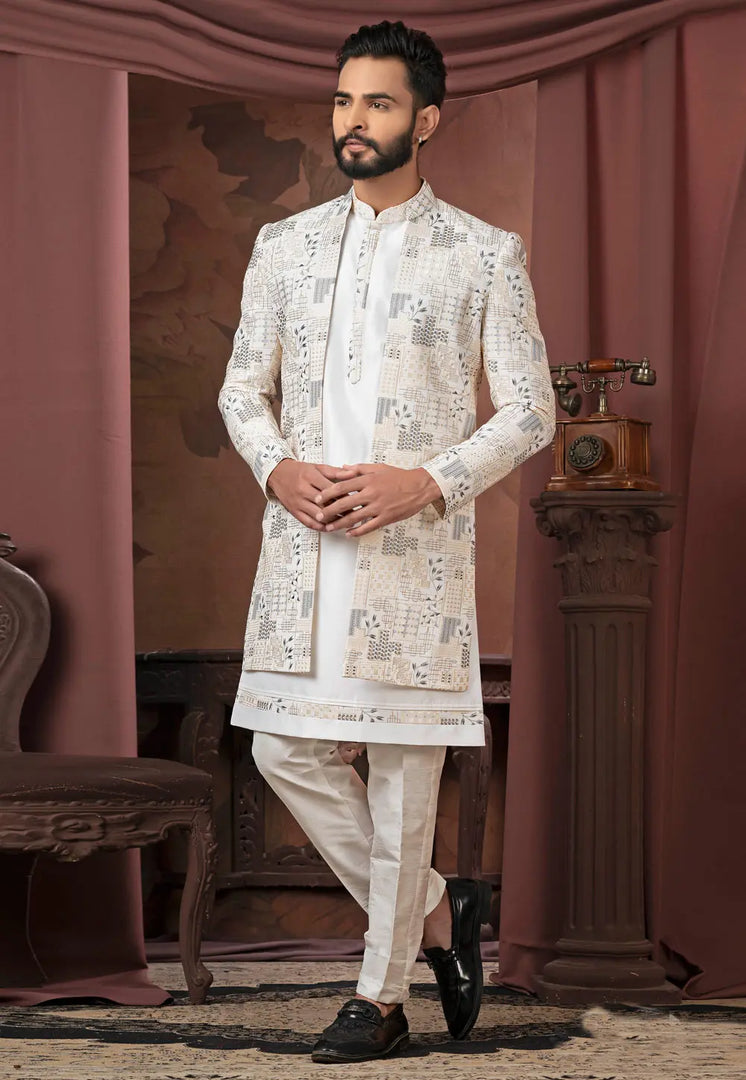 White Silk Indo Western Suit