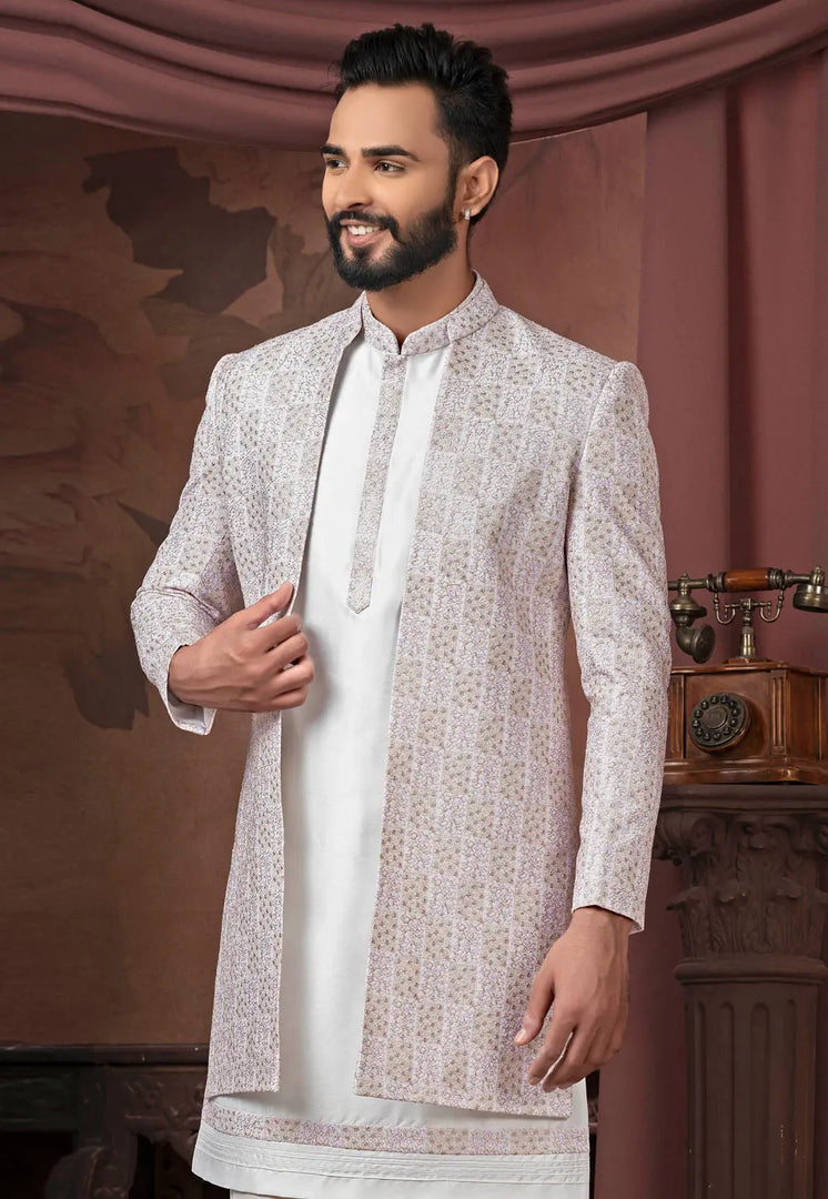 White Silk Indo Western Suit
