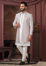 Load image into Gallery viewer, White Silk Indo Western Suit
