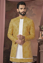 Load image into Gallery viewer, White Silk Indo Western Suit
