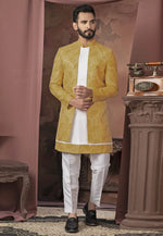 Load image into Gallery viewer, White Silk Indo Western Suit
