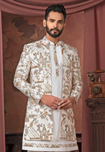 Load image into Gallery viewer, White Silk Indo Western Suit
