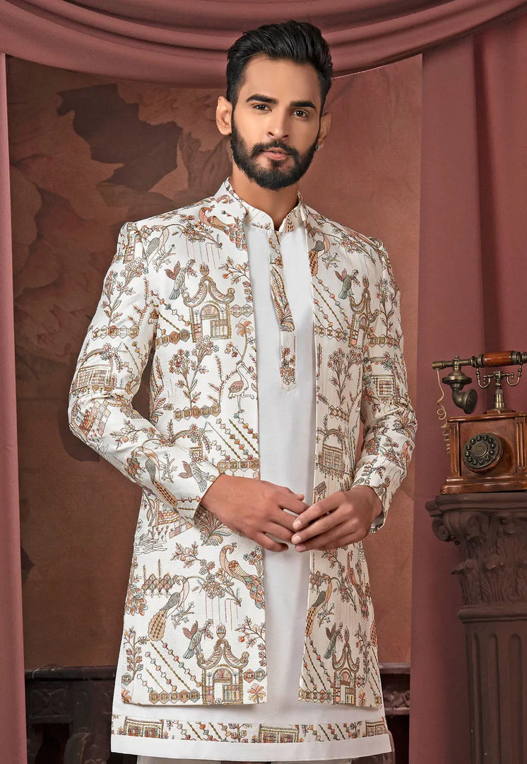 White Silk Indo Western Suit