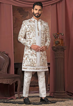 Load image into Gallery viewer, White Silk Indo Western Suit
