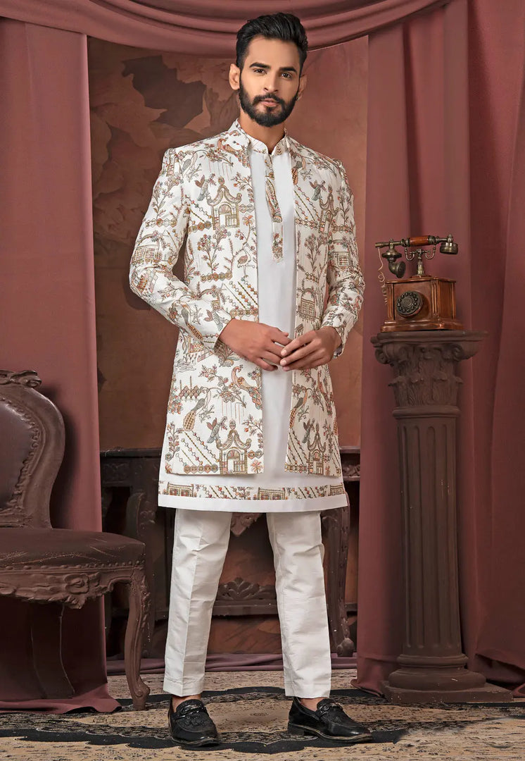 White Silk Indo Western Suit