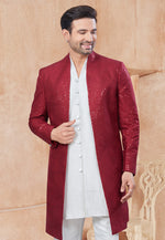 Load image into Gallery viewer, White Silk Indo Western Suit
