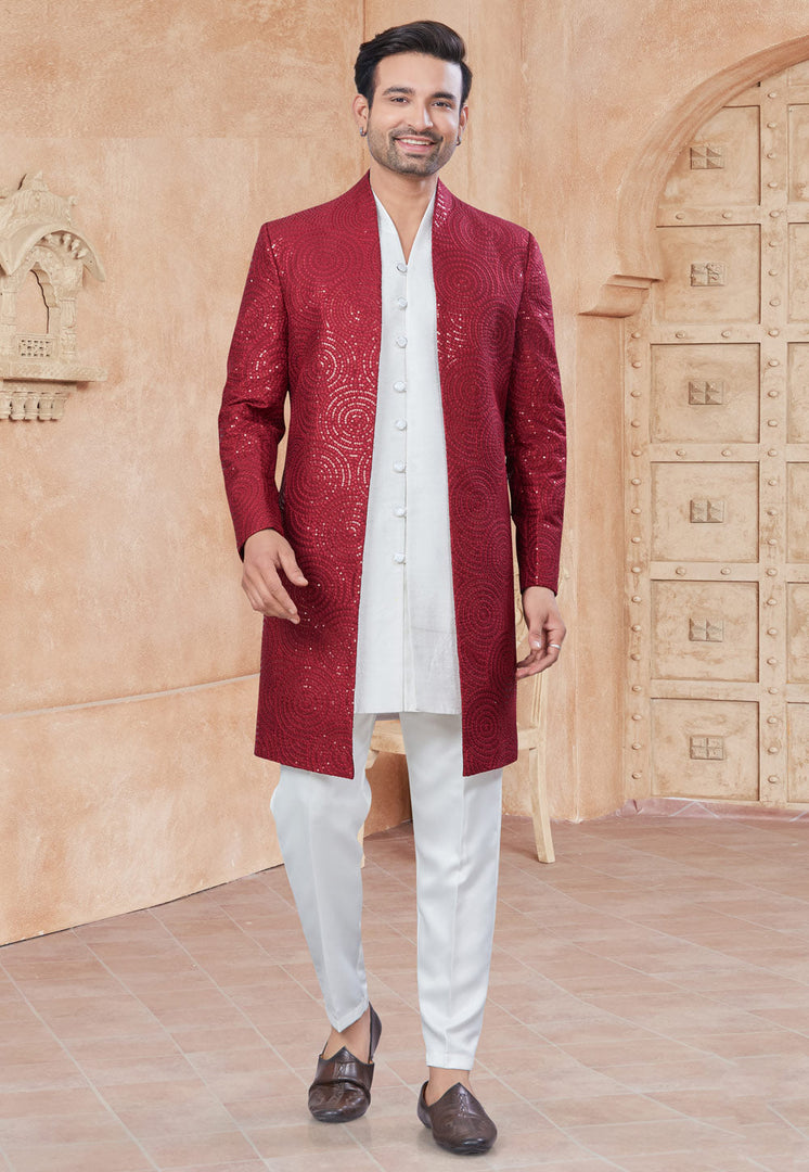 White Silk Indo Western Suit