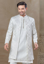 Load image into Gallery viewer, White Silk Indo Western Suit
