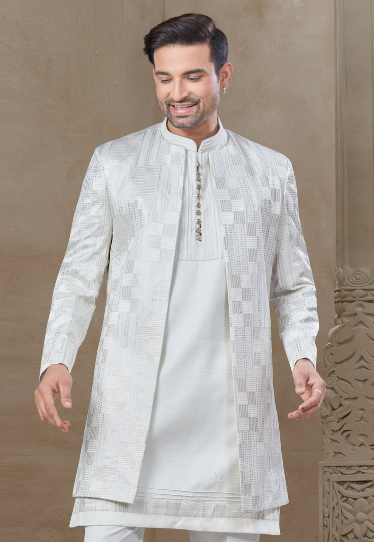 White Silk Indo Western Suit