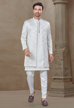 Load image into Gallery viewer, White Silk Indo Western Suit
