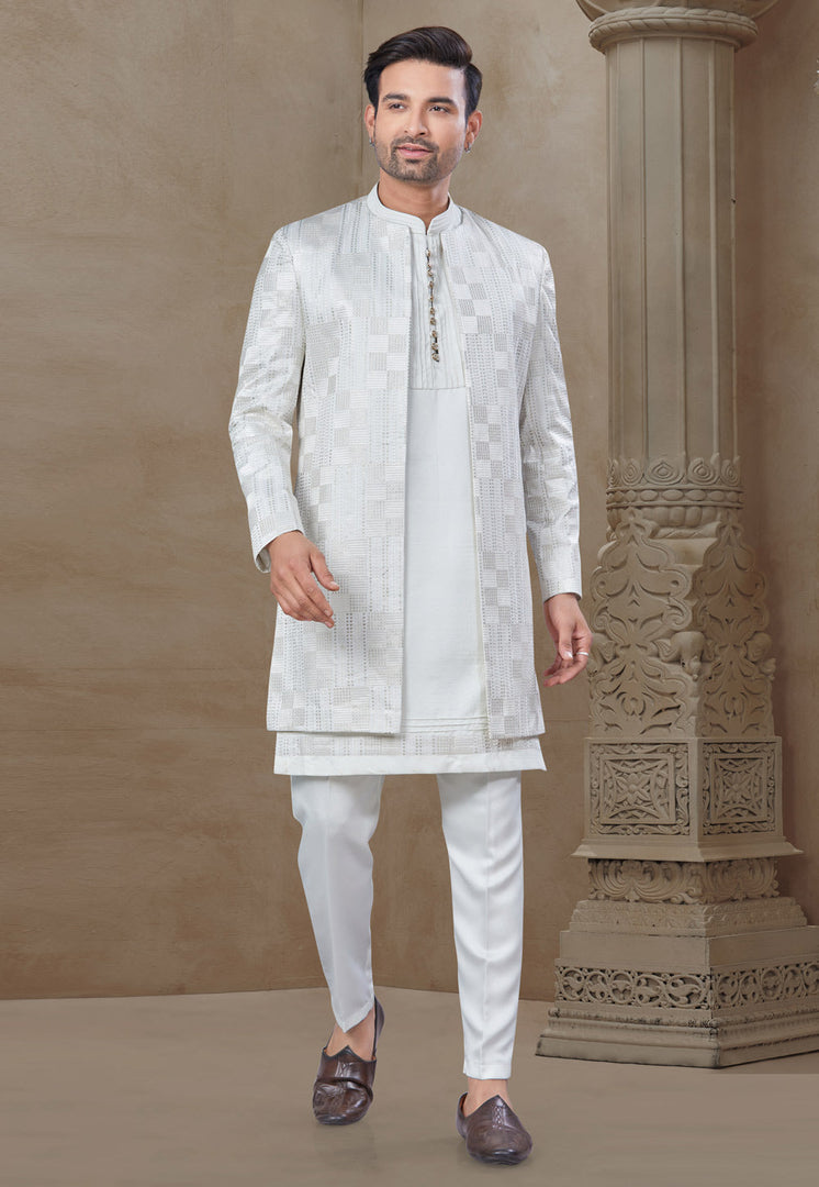 White Silk Indo Western Suit