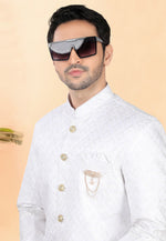 Load image into Gallery viewer, White Silk Indo Western Suit
