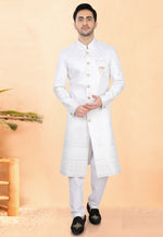 Load image into Gallery viewer, White Silk Indo Western Suit
