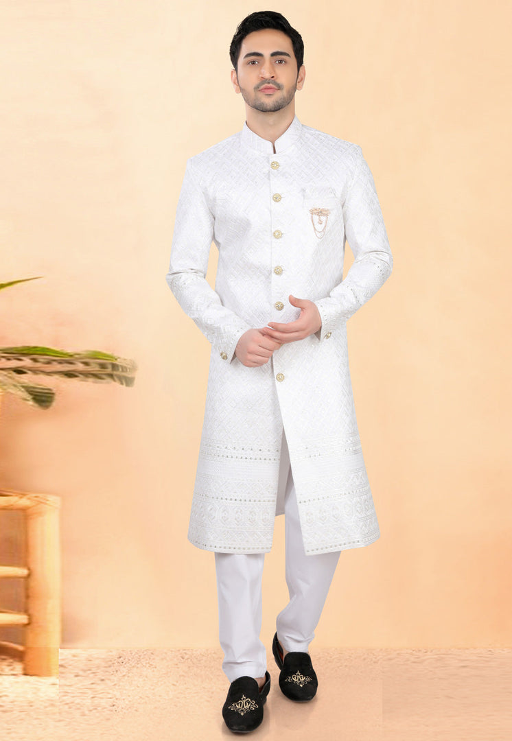 White Silk Indo Western Suit