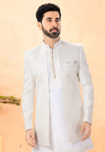 Load image into Gallery viewer, White Silk Indo Western Suit
