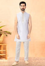 Load image into Gallery viewer, White Silk Indo Western Suit
