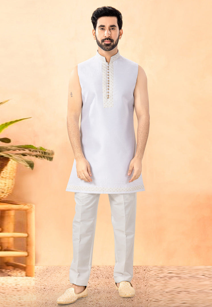 White Silk Indo Western Suit