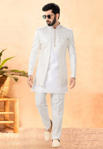 Load image into Gallery viewer, White Silk Indo Western Suit
