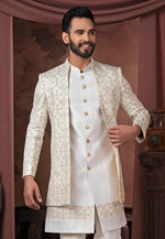 Load image into Gallery viewer, White Silk Jacket Style Sherwani
