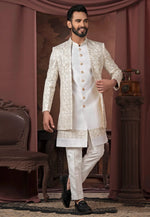 Load image into Gallery viewer, White Silk Jacket Style Sherwani
