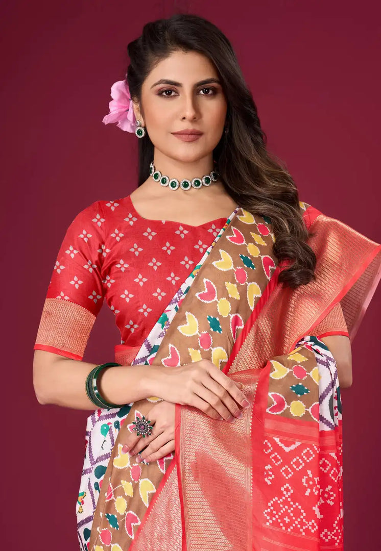 White Silk Satin Saree With Blouse