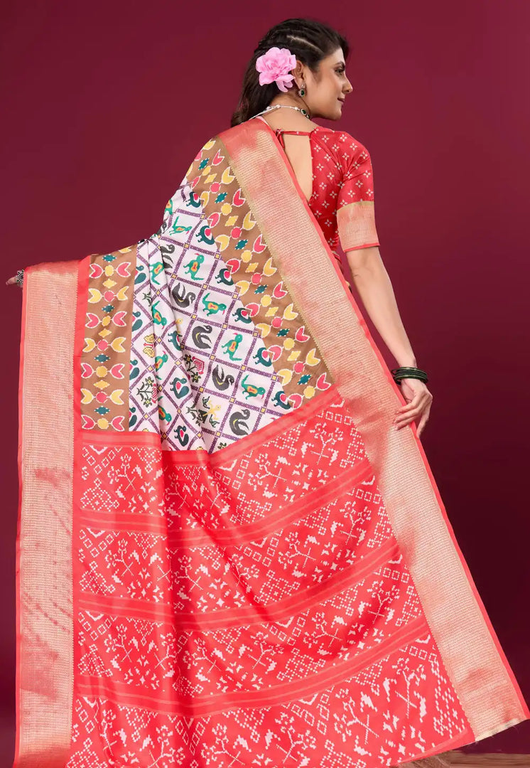 White Silk Satin Saree With Blouse