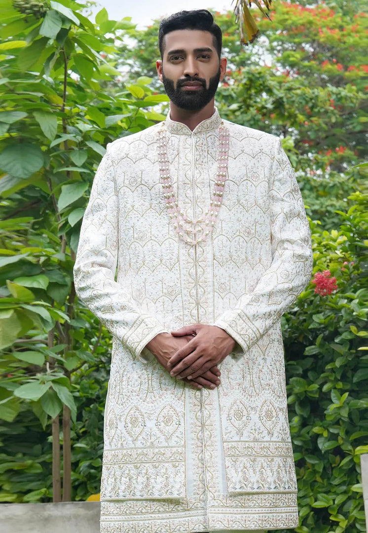 White Silk Sherwani