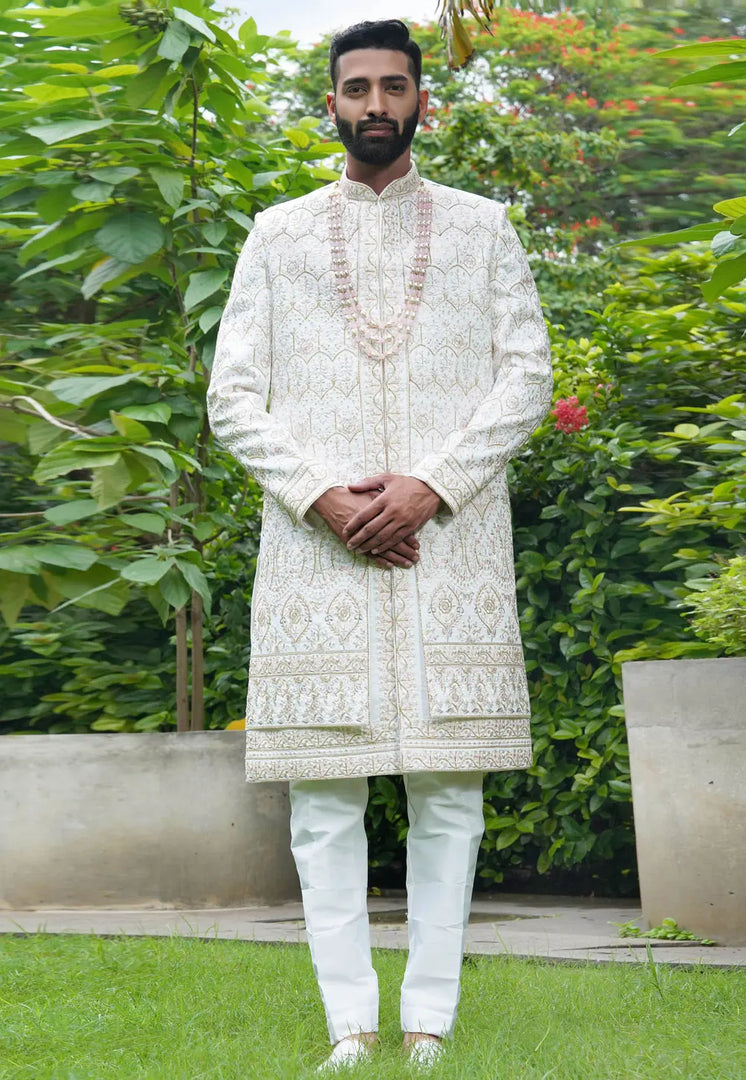 White Silk Sherwani