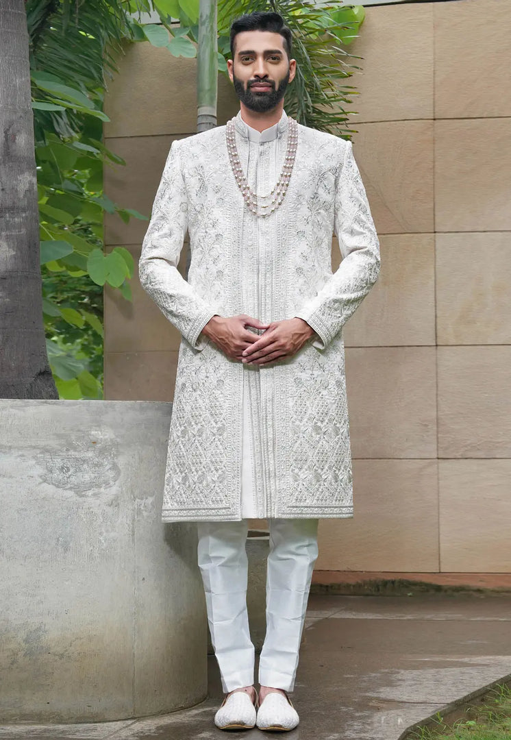 White Silk Sherwani