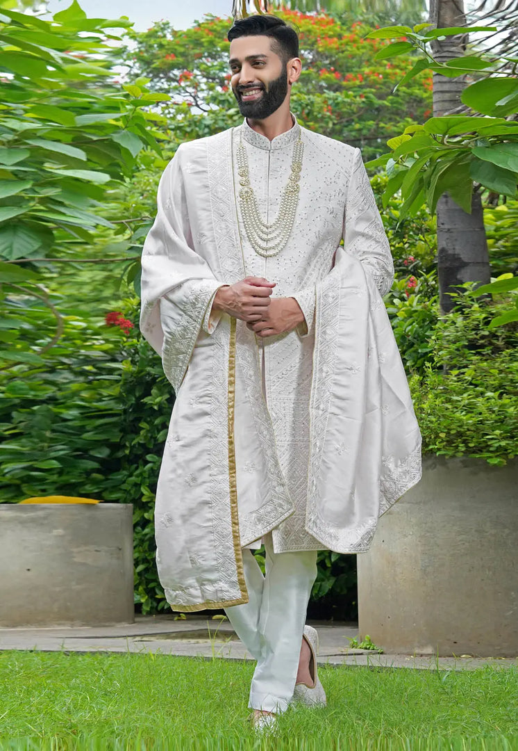 White Silk Sherwani