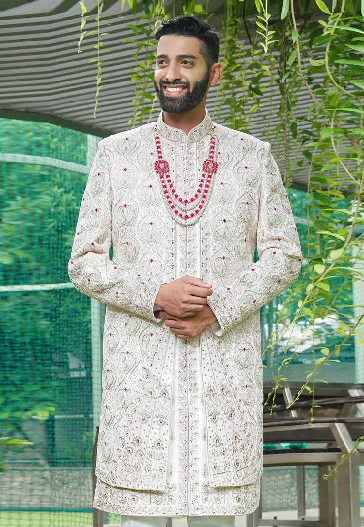 White Silk Sherwani