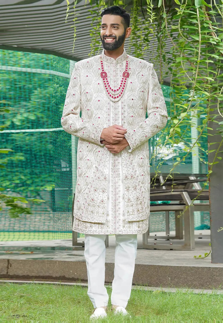 White Silk Sherwani