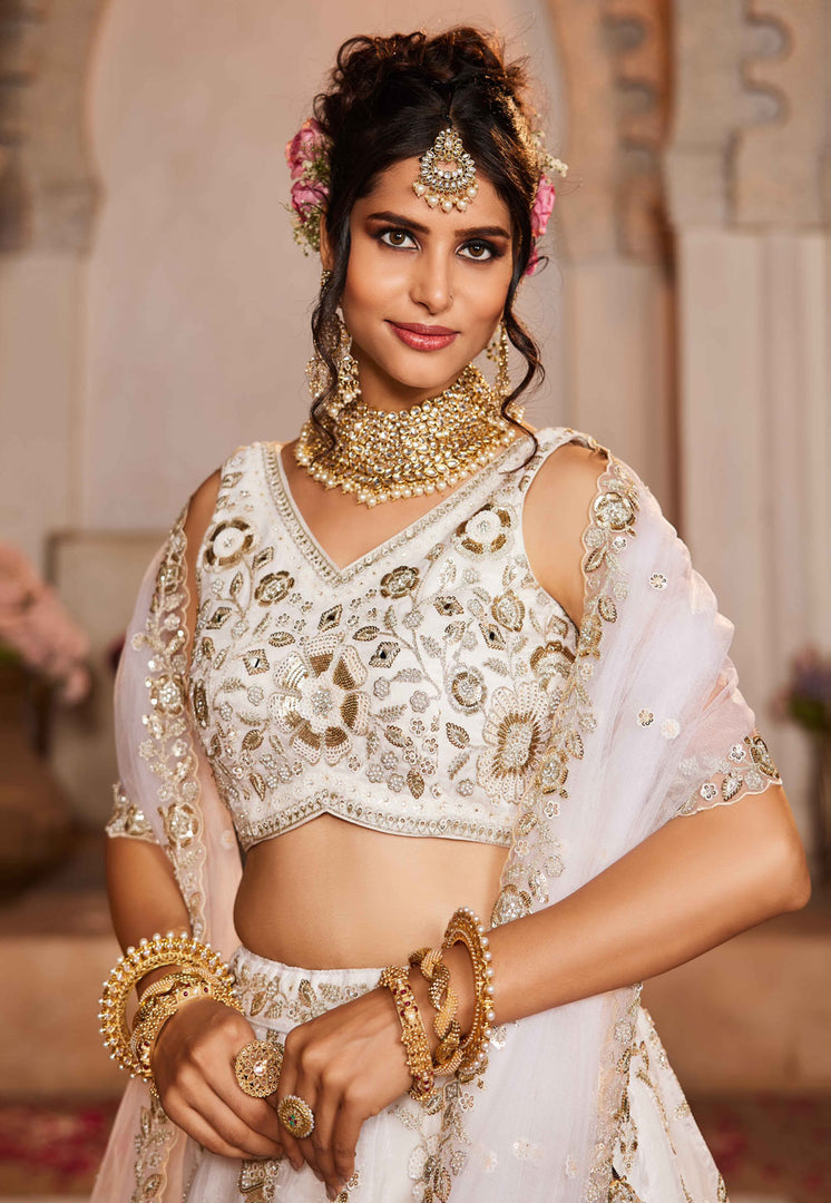 White Tissue Lehenga Choli For Wedding