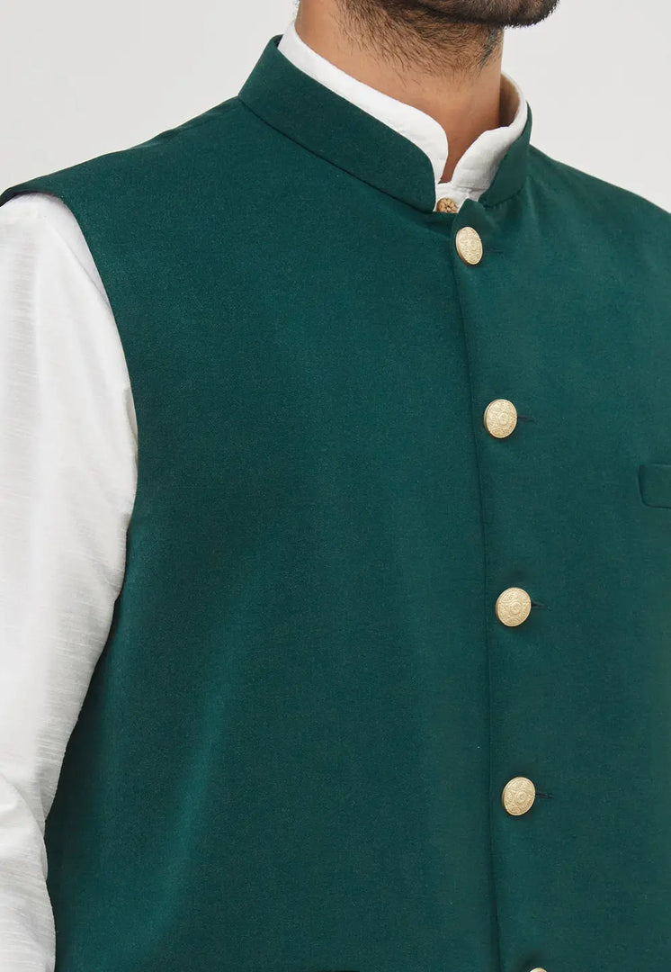 White Velvet Kurta Pajama With Jacket