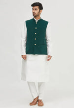 Load image into Gallery viewer, White Velvet Kurta Pajama With Jacket
