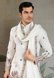 White Viscose Kurta Pajama With Stole