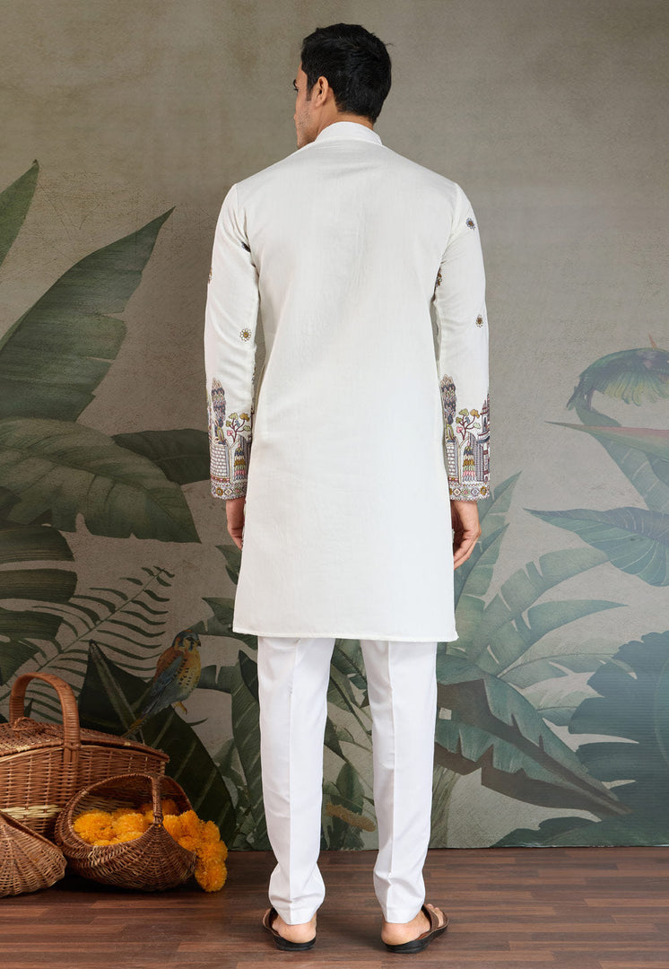 White Viscose Kurta Pajama With Stole