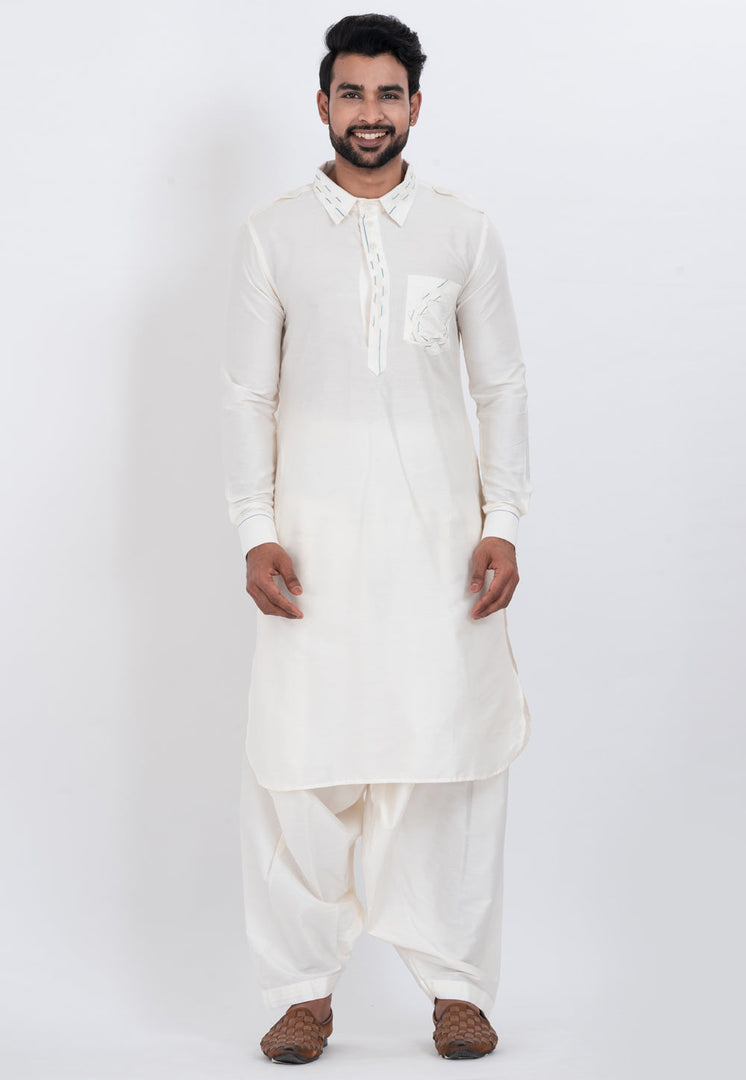 White Viscose Pathani Suit