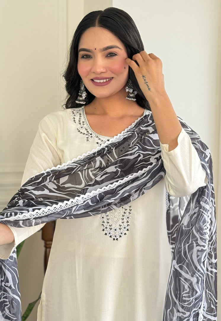 White Viscose Rayon Readymade Pant Style Suit