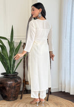 Load image into Gallery viewer, White Viscose Rayon Readymade Pant Style Suit
