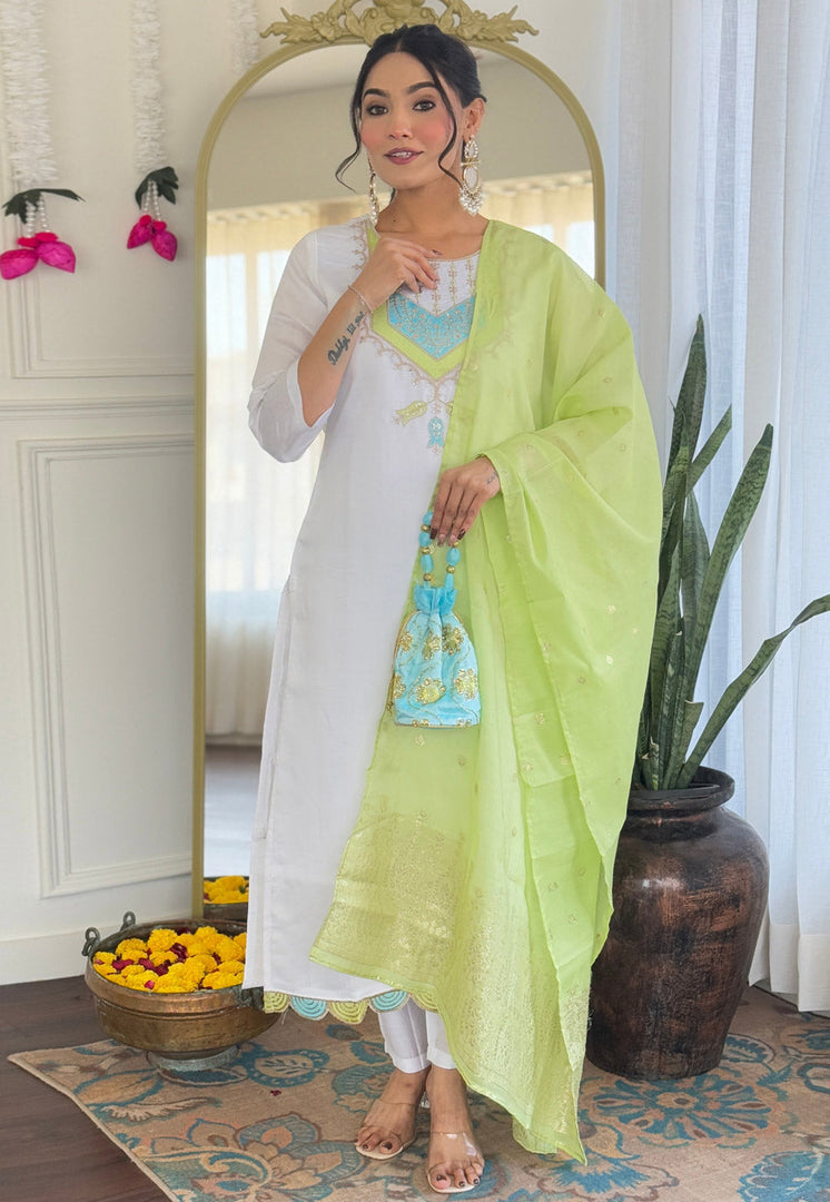 White Viscose Readymade Pakistani Suit