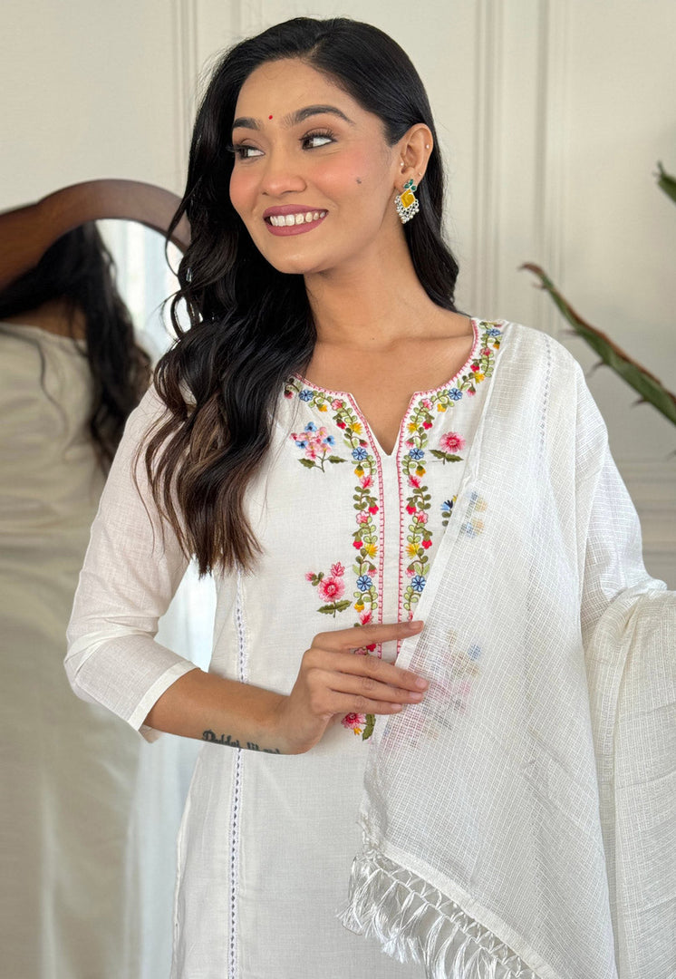 White Viscose Readymade Pakistani Suit