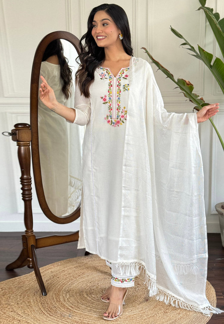White Viscose Readymade Pakistani Suit