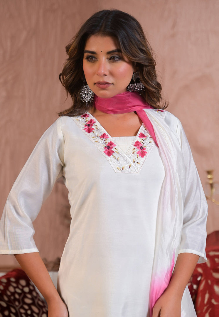 White Viscose Readymade Pakistani Suit