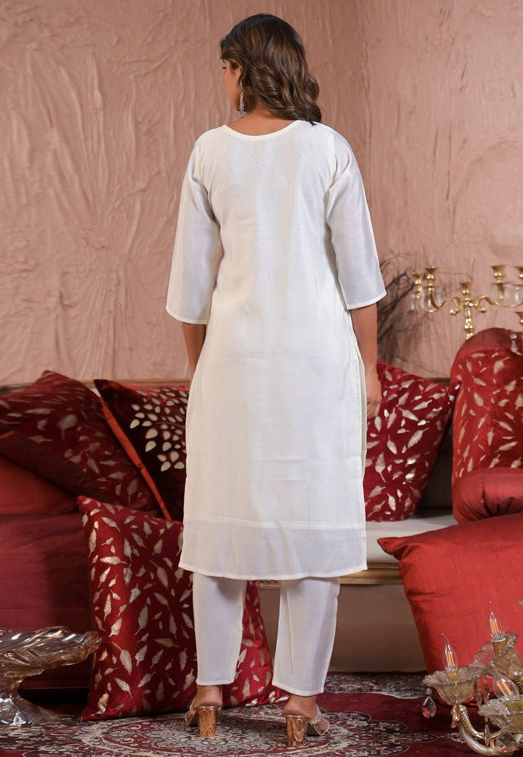 White Viscose Readymade Pakistani Suit