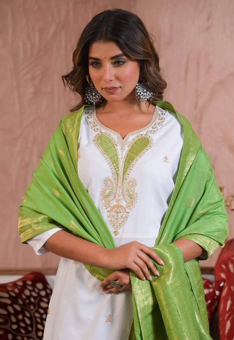 White Viscose Readymade Pakistani Suit