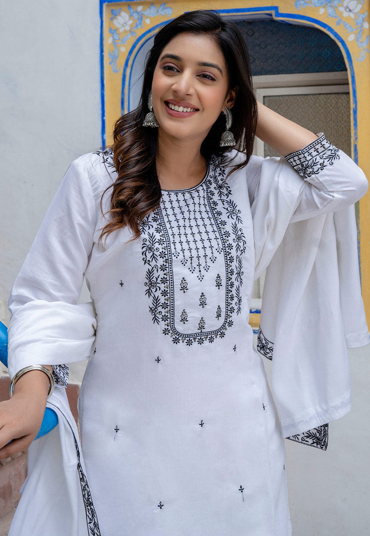 White Viscose Readymade Pant Style Suit