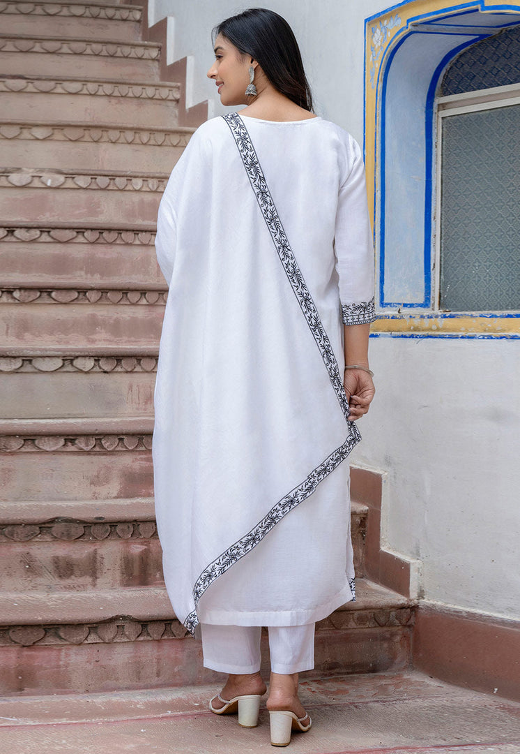 White Viscose Readymade Pant Style Suit